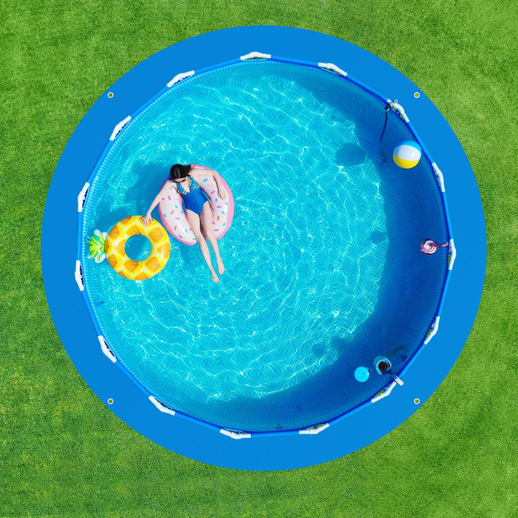16 x 16 Ft Swimming Pool Ground Cloth Round Swimming Pool Tarpaulin Tarp for Above Ground Swimming Pools Heavy Duty Pool Ground Mat Protector Pad Prevents Punctures