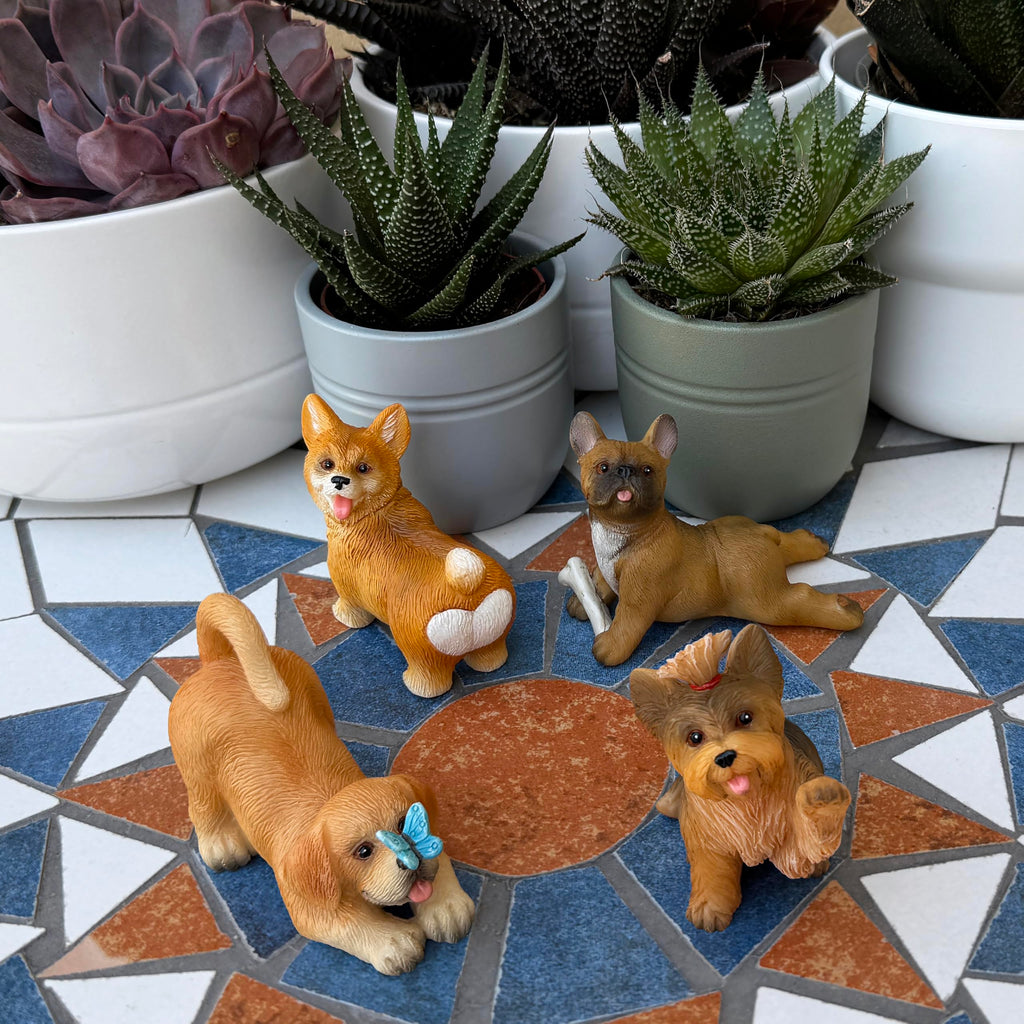 Mood Lab Fairy Garden Dog Figurines - Realistic Puppy Set (4 pcs) - Miniature Decorative Statues - Outdoor & Indoor Garden Decor