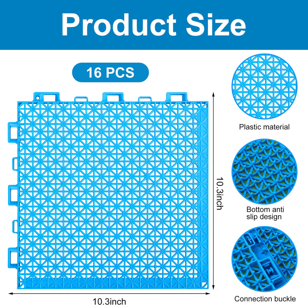 16 Pcs Ground Pool Drainage Walkway, 10.3" x 10.3" Floor Protector Mat