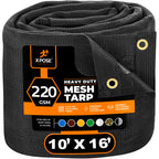 Xpose Safety Heavy Duty Mesh Tarp – 10’ x 16’ Multipurpose Black Protective Cover with Air Flow - Use for Tie Downs, Shade, Fences, Canopies, Dump Trucks – Tear Resistant