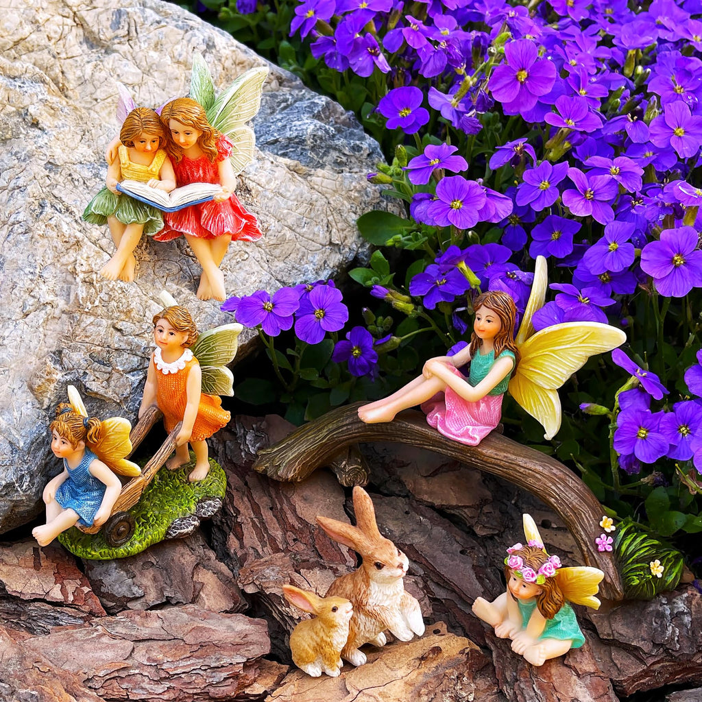 Mood Lab Fairy Garden Figurines - Fairy Statue Set (6 pcs) - Miniature Decorative Statues & Accessories - Outdoor & Indoor Garden Decor