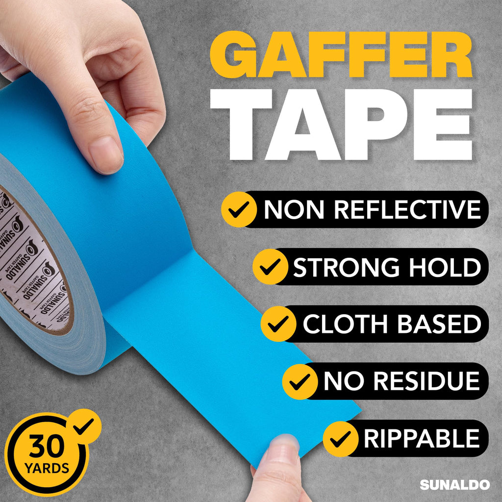 SUNALDO Gaffers Tape (2" x30 Yards) Heavy Duty, Easy Rip | Light Blue