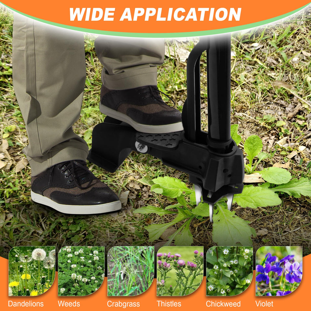 Weed Puller Tool,4-Claw Heavy Duty Gardening Stand-Up Weeder Puller,Ergonomic Long Handle,3 High-Strength Stainless Steel Claws for Lawn Garden,Crabgrass,Dandelion,Thistle (Include gloves)