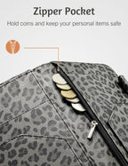 Server Book for Waitress Book with Zipper Pocket and Magnetic Closure, 5"×9" Grey Leopard Cute Server Wallet with Money Pocket, Restaurant Waitstaff Organizer Fit Server Apron