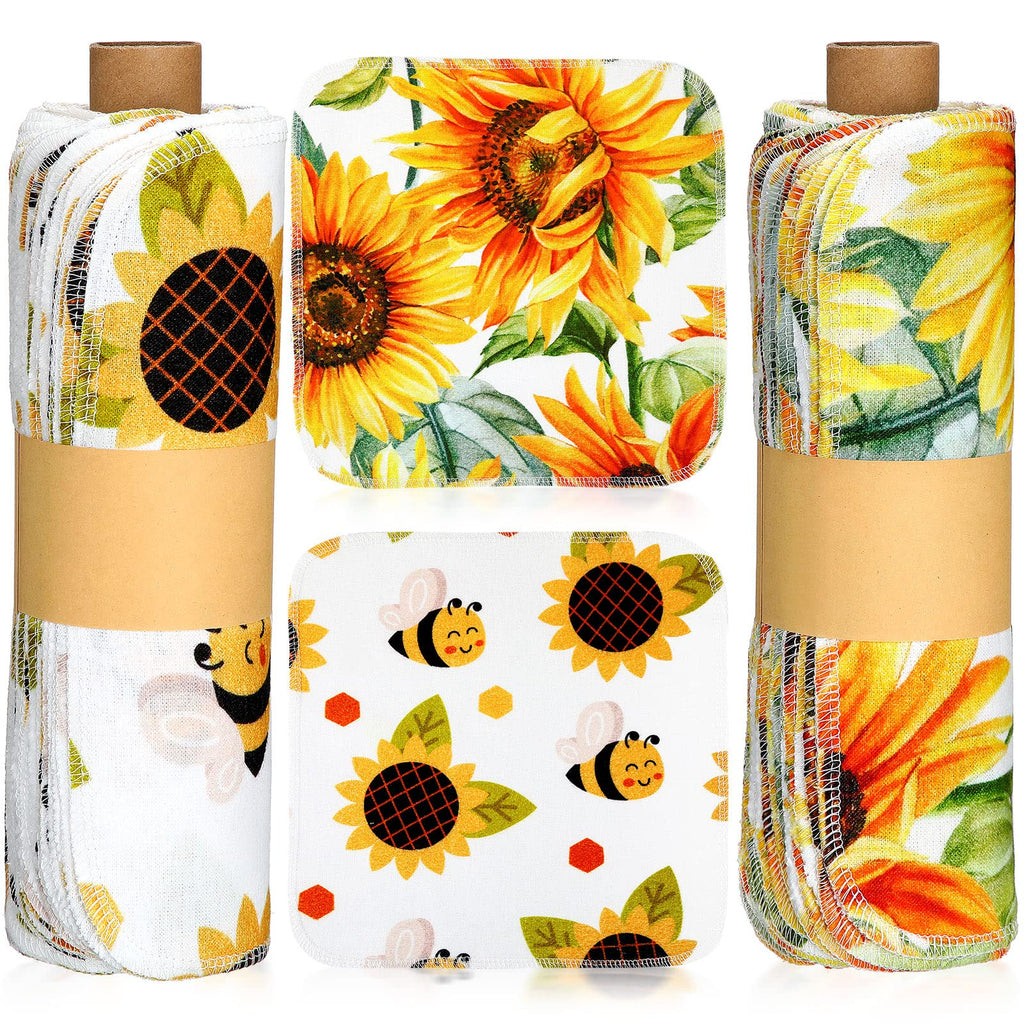 Redbaker 50 Pcs Reusable Paper Towels Paperless Reusable Cotton Cloths Toilet Absorbent Washable Paper Towels with Roll Kitchen Dishcloth for Kitchen Paperless Dishcloths(Sunflower)