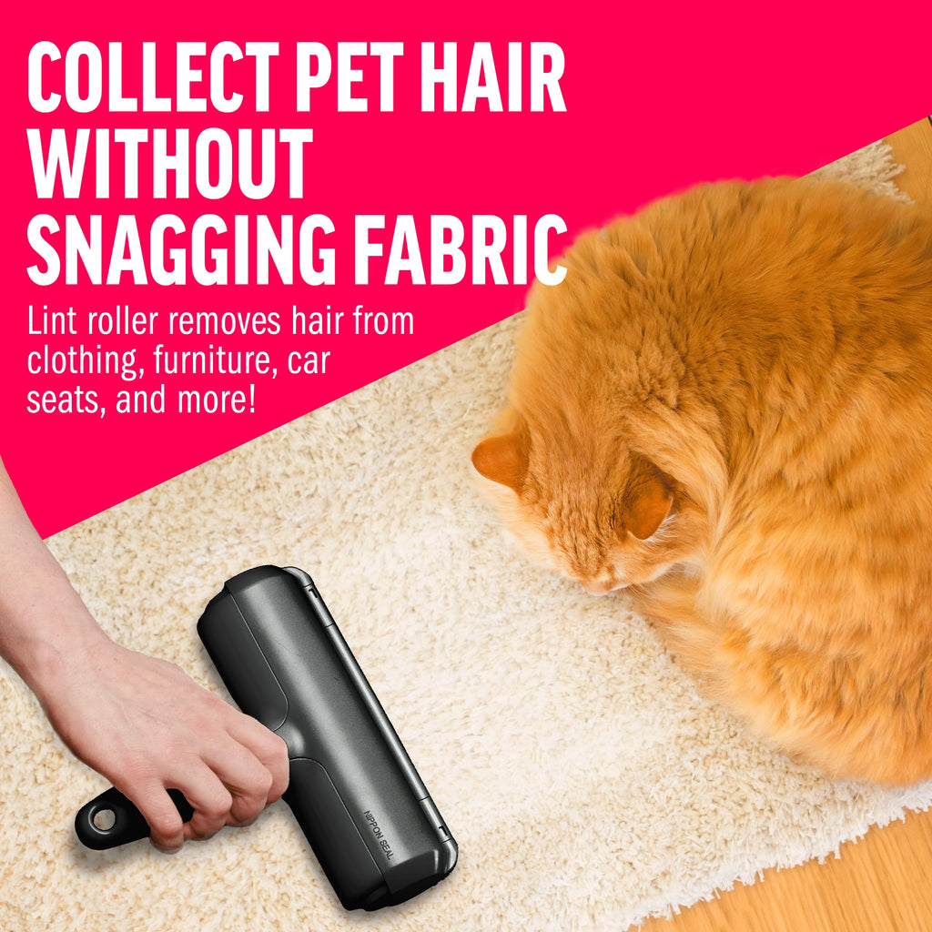 ChomChom Roller Pet Hair Remover – Original Size Reusable Lint Roller for Cat & Dog Hair on Furniture, Couch, Carpet, Car, Rugs & Bedding – Portable, Eco-Friendly (Black)