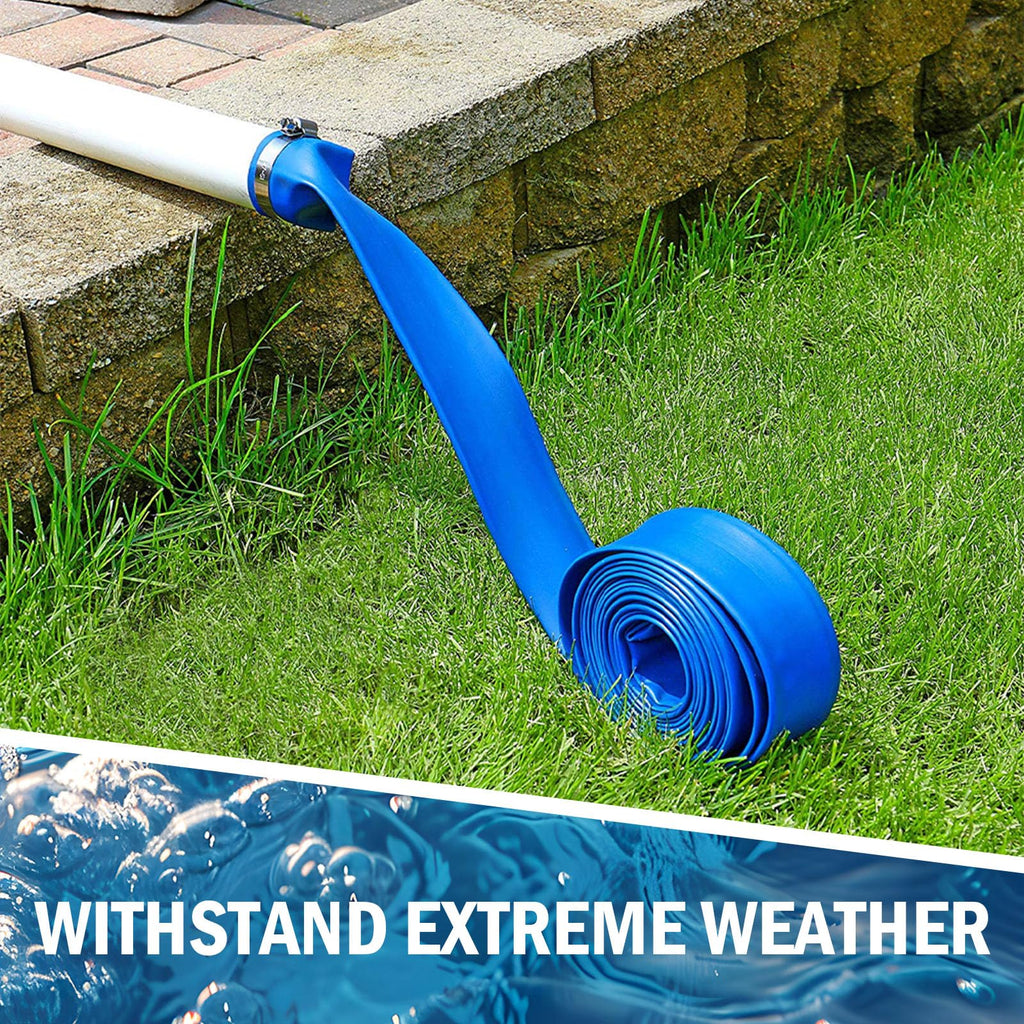 HOMNUTS Pool Backwash Hose 2 IN x 100 FT Blue Pool Pipes with Two Stainless Steel Clamps for Swimming Pool, Garden, Water Transfer