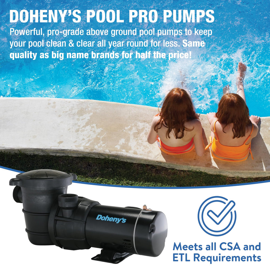 Doheny's 1.5 HP Above Ground Swimming Pool Pump | 115V, 83 GPM (1.2 THP) | Stainless Steel Shaft, Reinforced Thermoplastic, Low-Noise, High-Efficiency | 1.5" Internal & 2.5" External Threading