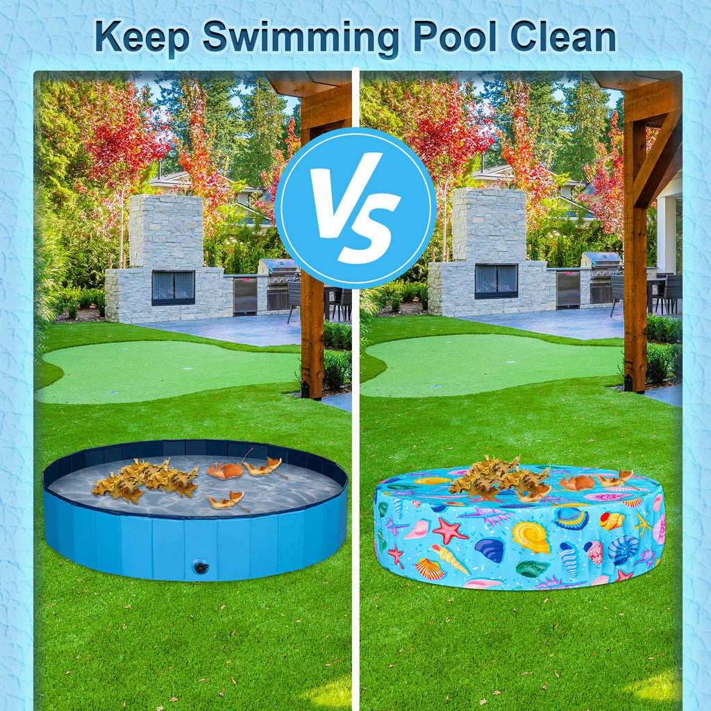 Docuwee Round Dog Pool Cover 63"(5ft), Foldable Kiddie Solar Cover Fit Dog Collapsible Swimming Pool, Pets Kids Bath Tub, Anti-UV Dustproof Safety Pool Covers, Starfish Patterns