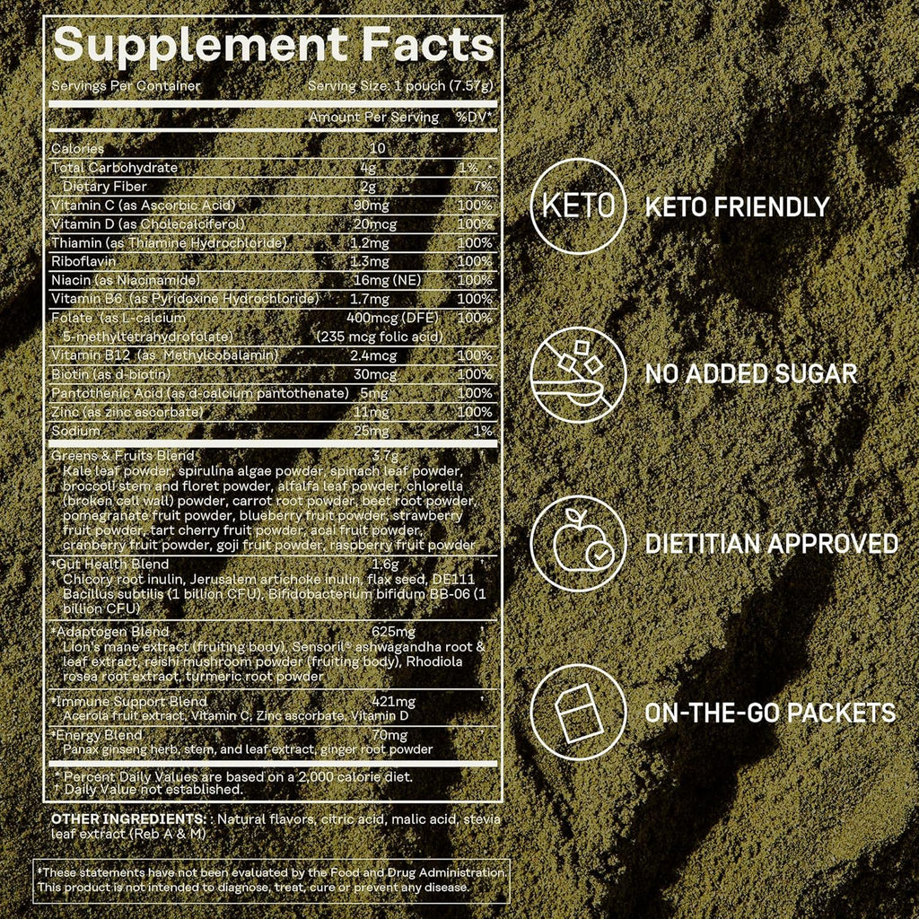 FACTOR FORM Daily Greens Superfood Powder | 5 Functional Blends for Gut Health, Energy & Immunity | Prebiotics, Probiotics, Adaptogens, B Vitamins (7 Servings, Individual Packets)