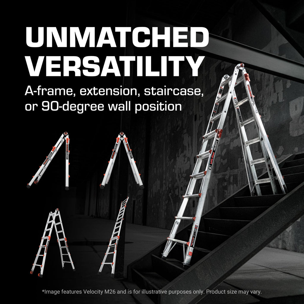 Little Giant Velocity M18 Multi-Position Aluminum Ladder, A-Frame, Extension, 90-Degree and Trestle Modes, Lightweight with Slip-Resistant Feet and Wheels, 300 lb. Type IA, 18-Ft Reach, 15417-001