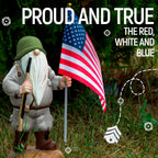 Redwix Patriotic Solar Garden Gnome with American Flag, 11" Resin Armed Garden Gnomes Outdoor Statue, Military Yard Gnome Decor, Gift for 4th of July, Memorial Day, Veterans Day