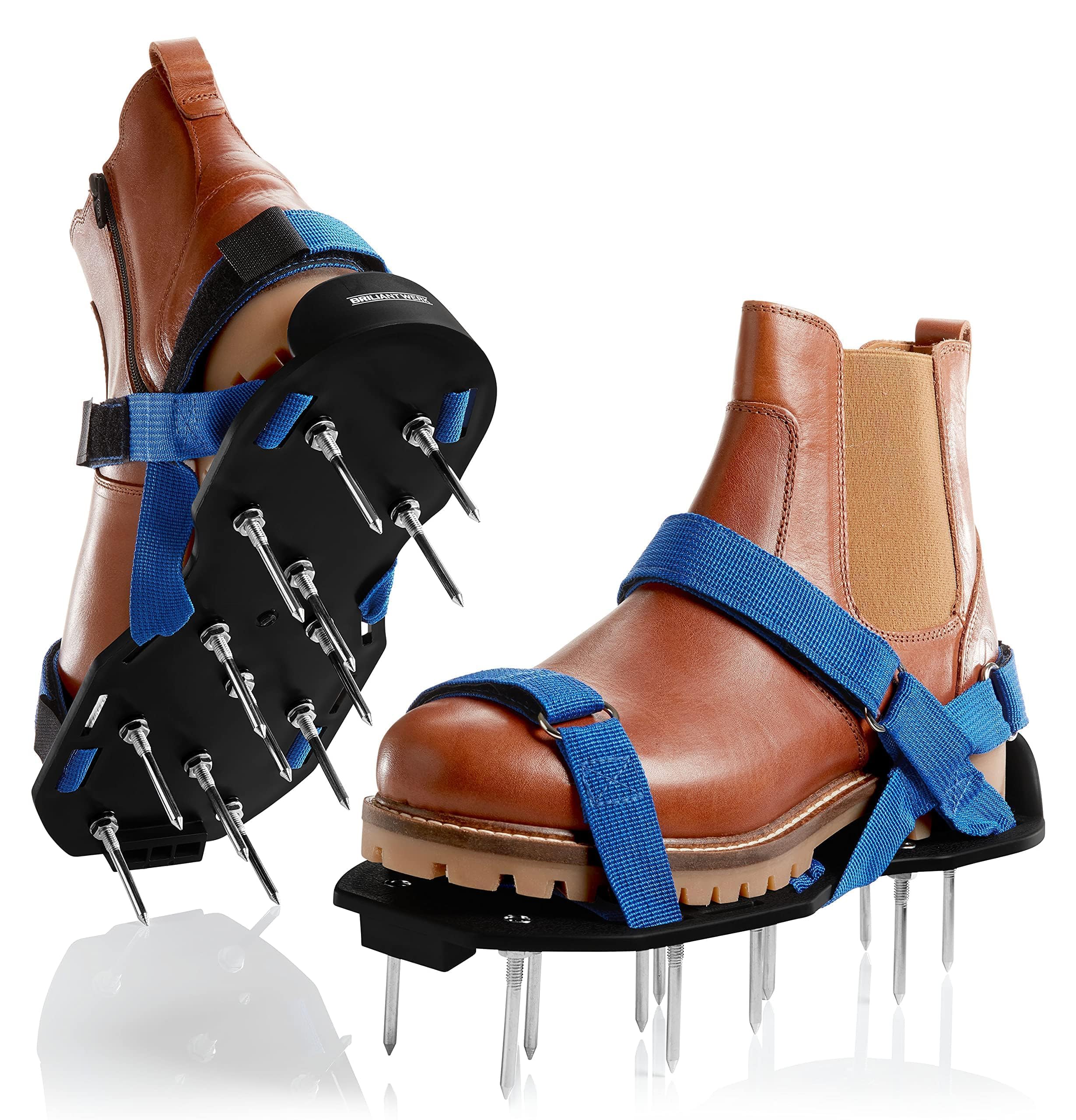 Briliantwerk Lawn Aerator with Adjustable Straps - for Lawn Aeration or as Screed Shoes - Lawn Aerator Shoes as Perfect Aerator Lawn Tool - incl. Two Nail Lengths - Lawn dethatcher - epoxy Shoes