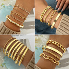 FAXHION 68 Pcs Gold Jewelry Set for Women with 7 Necklace, 17 Bracelet, 5 Hoop Earrings, 15 Stud Earrings, 24 Knuckle Rings for Women Jewelry Set for Women Gift