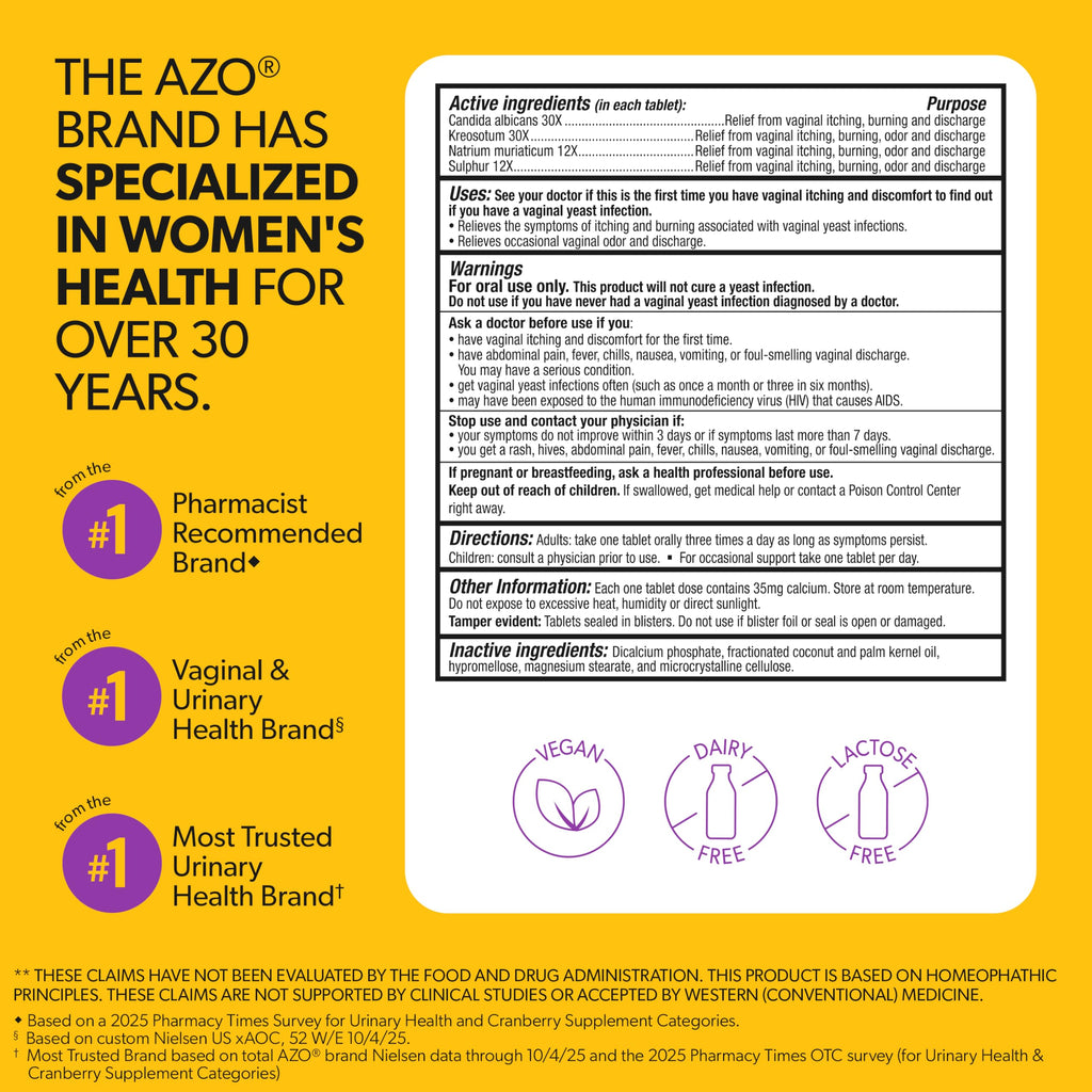 AZO Yeast Plus Dual Yeast Infection Pills Symptom Relief for Women, 120 Ct