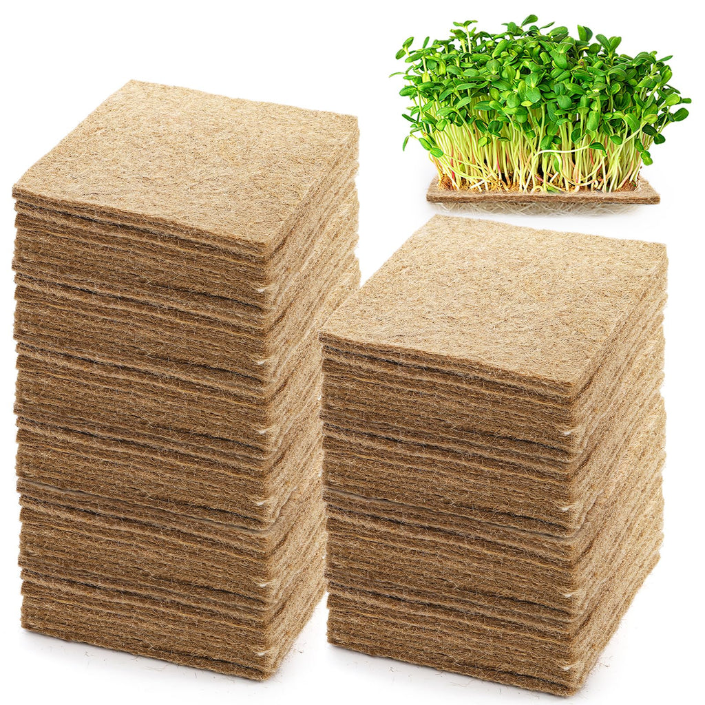 Tosnail 80 Pack 5 x 5 Inches Hemp Grow Mats, Jute Fiber Grow Mats, Sprouting Mat, Hemp Pads for Indoor Microgreens Growing, Wheatgrass Sprouts