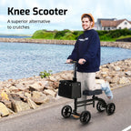 VitaSophy Knee Scooter with Disc Brake, Steerable Knee Walker for Adults,Foldable Rover Scooter forBroken Foot Injured Leg Crutch,Black