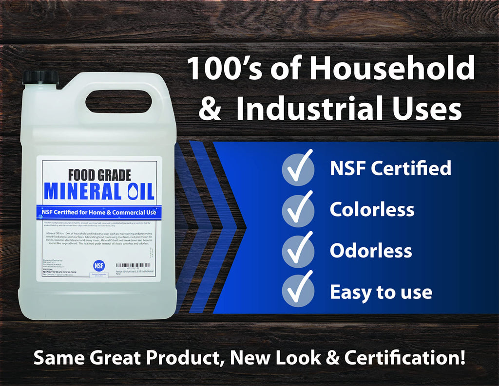 Premium 100% Pure Food Grade Mineral Oil USP, 4 Pack of Gallons, Food Safe Butcher Block and Cutting Board Oil, NSF Certified Material