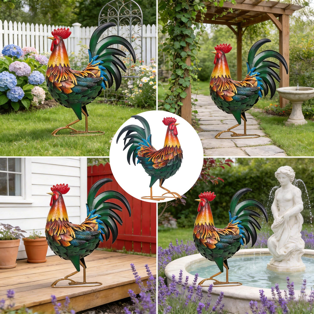Ratuor Metal Rooster Decor Garden Statue Chicken Yard Art Outdoor Sculpture