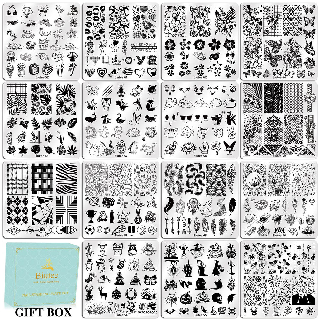 Biutee Nail Stamping Plates Set 15PCS Nail Stamping Kit with Nail Stamper