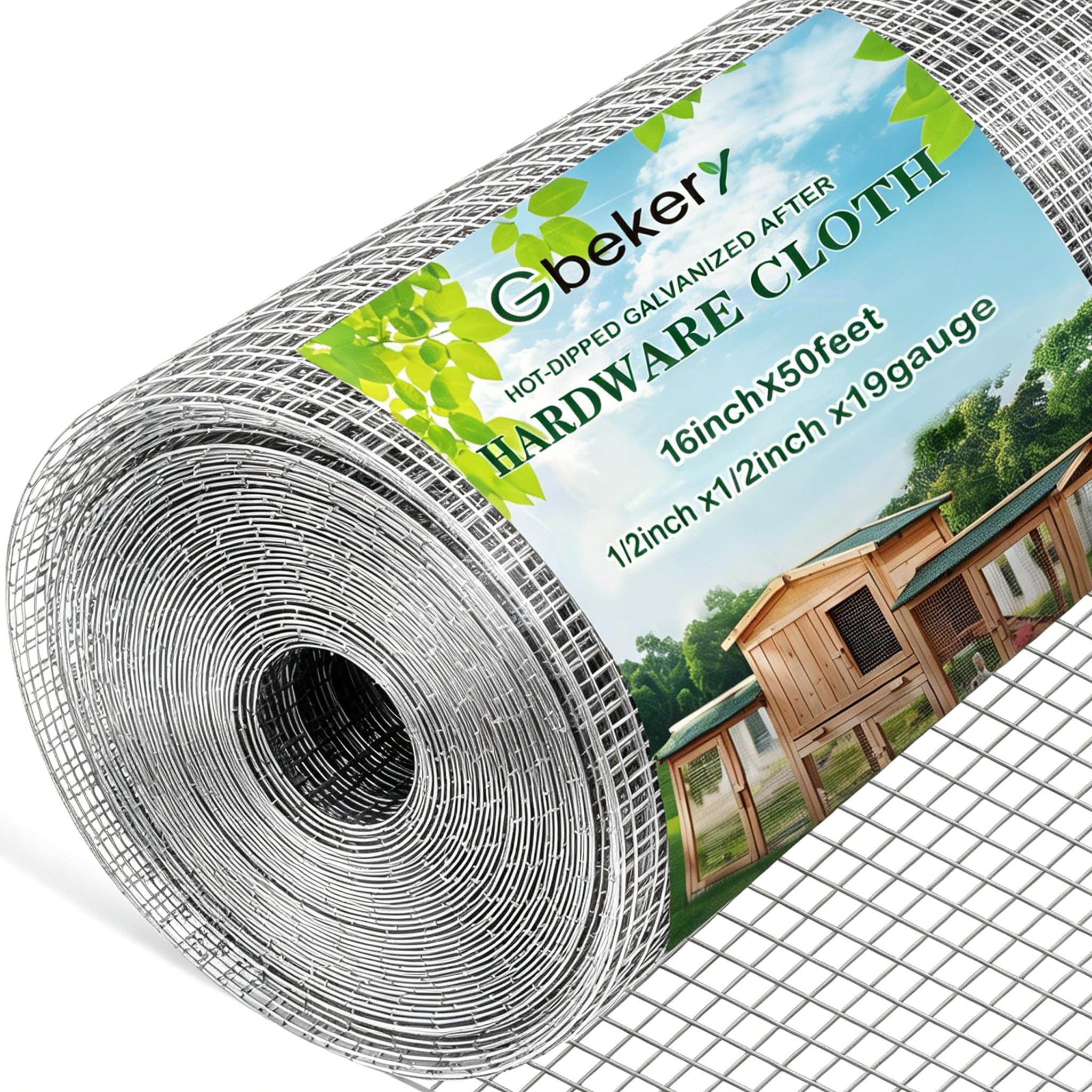 Gbekery Hardware Cloth 1/2 inch 16in x 50ft 19 Gauge, Hot-dip Galvanized After Welding Chicken Wire Mesh Roll Garden Plant Welded Metal Wire Fencing Roll, Rabbit Cages Snake Fence