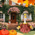 FuWeave Fall Porch Goose Outfit Maple Goose Costume Fancy Porch Geese Clothes with Wide Hat for 23" 17" Outdoor Patio(Scarecrow Style,23 Inch)