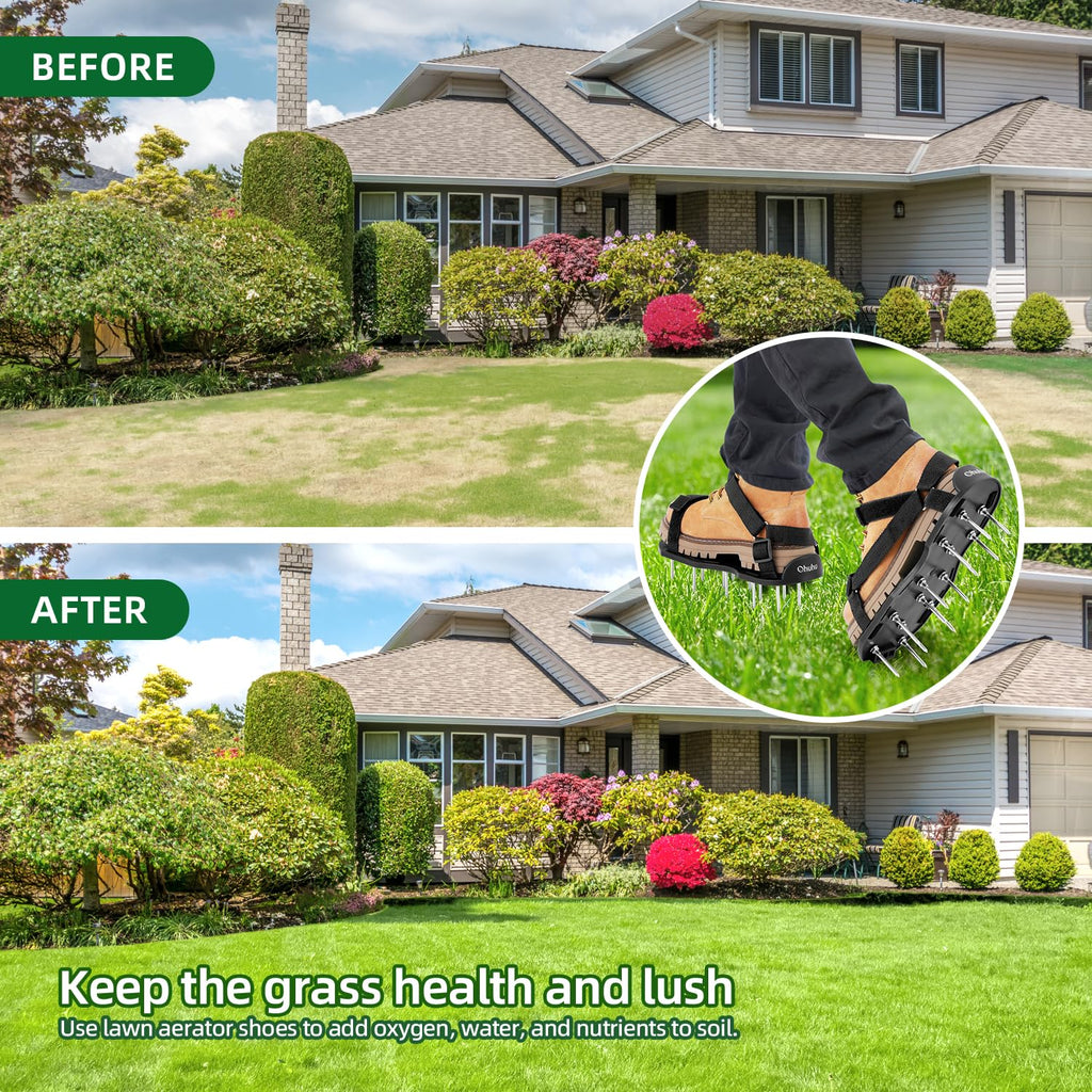 Ohuhu Lawn Aerator Shoes with Stainless Steel Shovel, Free-Installation Aerating Shoe with Hook&Loop Straps, Heavy Duty One-Size-Fits-All Spiked Aerating Sandals for Garden Grass