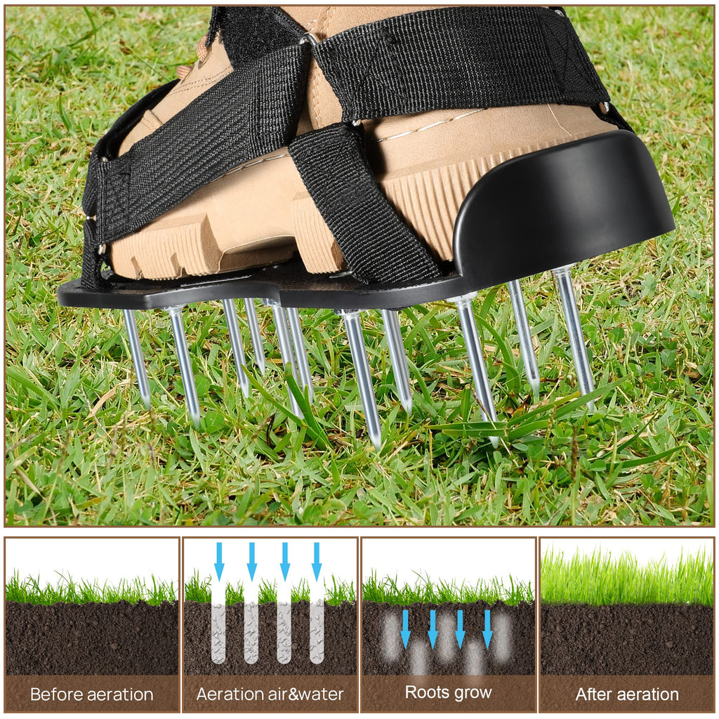 rosgel Lawn Aerator Shoes Pre-Assembled - 26 Heavy Duty Steel Spikes (2.4"), Stainless Steel Base Plate, Adjustable Metal Buckle Straps - Walk Behind Grass Aerator Sandals for Yard Lawn Care