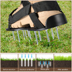 rosgel Lawn Aerator Shoes Pre-Assembled - 26 Heavy Duty Steel Spikes (2.4"), Stainless Steel Base Plate, Adjustable Metal Buckle Straps - Walk Behind Grass Aerator Sandals for Yard Lawn Care