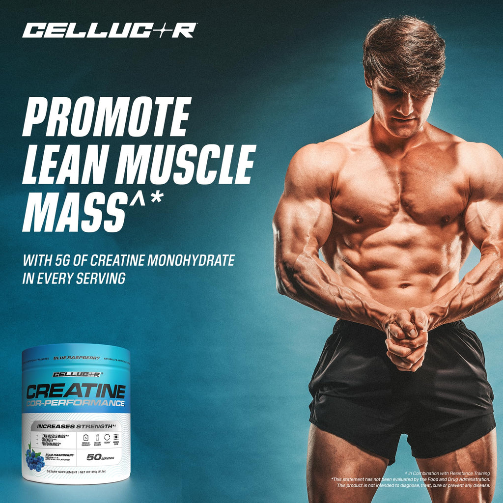 Cellucor Creatine Powder, Blue Raspberry Flavor - Increases Strength, Lean Muscle Mass & Endurance, Micronized Creatine for Fast Absorption, 5g Creatine per Serving, 50 Servings