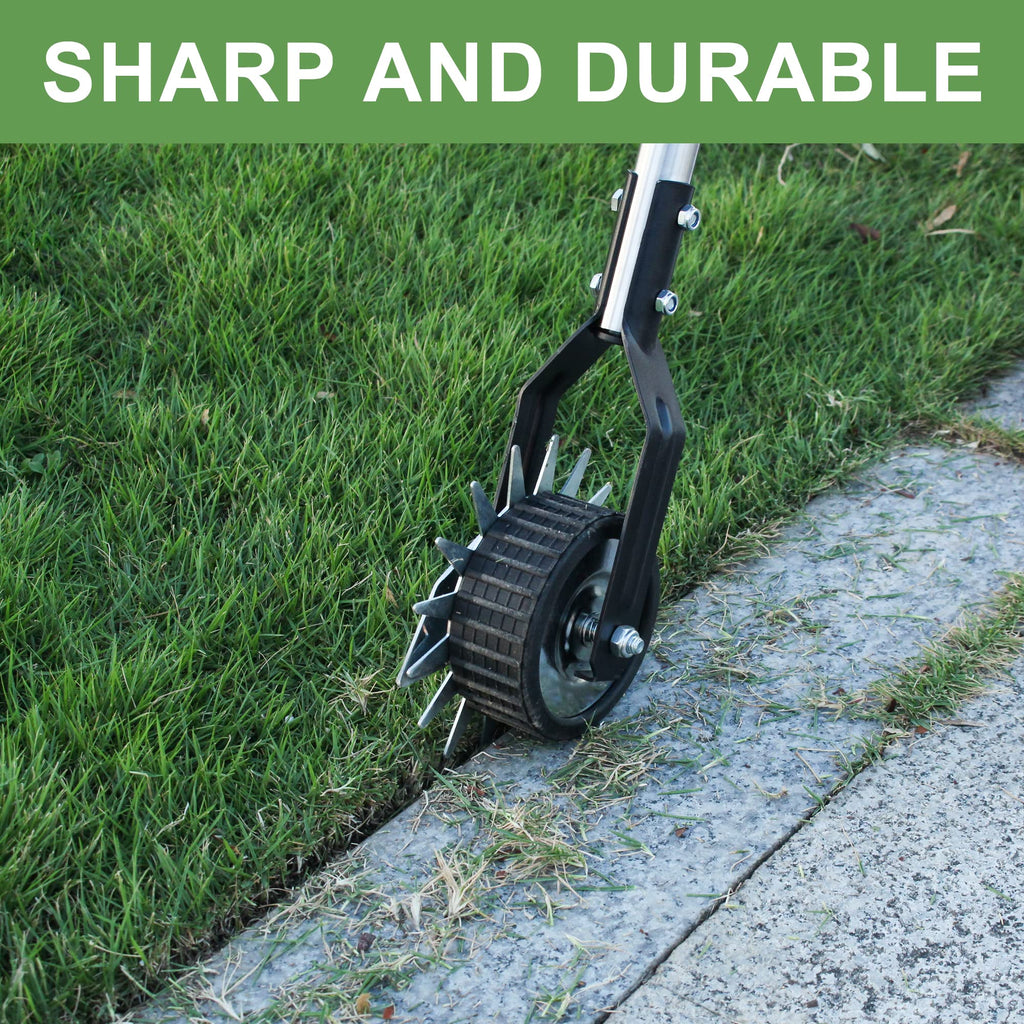 BARAYSTUS Wheel Rotary Edger Lawn Tool, Grass Edge Trimmer, Sidewalk Manual Lawn Edger, Strong 3 Sections Stainless Steel Handle with Cushion Grip, 58.3-Inch