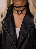 Black Heart Chain Leather Choker Necklace, Gothic Punk Grunge Emo Necklace