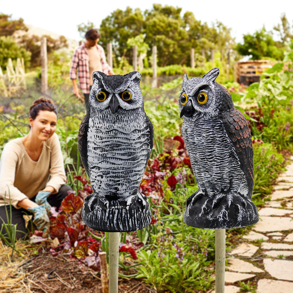 Hausse 2 Pack Fake Horned Owl Bird Scarecrow Decoy 10.5 Inch Height, Plastic Deterrents, Halloween Decoration, Nature Enemy Pest Repellent for Outdoor Garden Yard