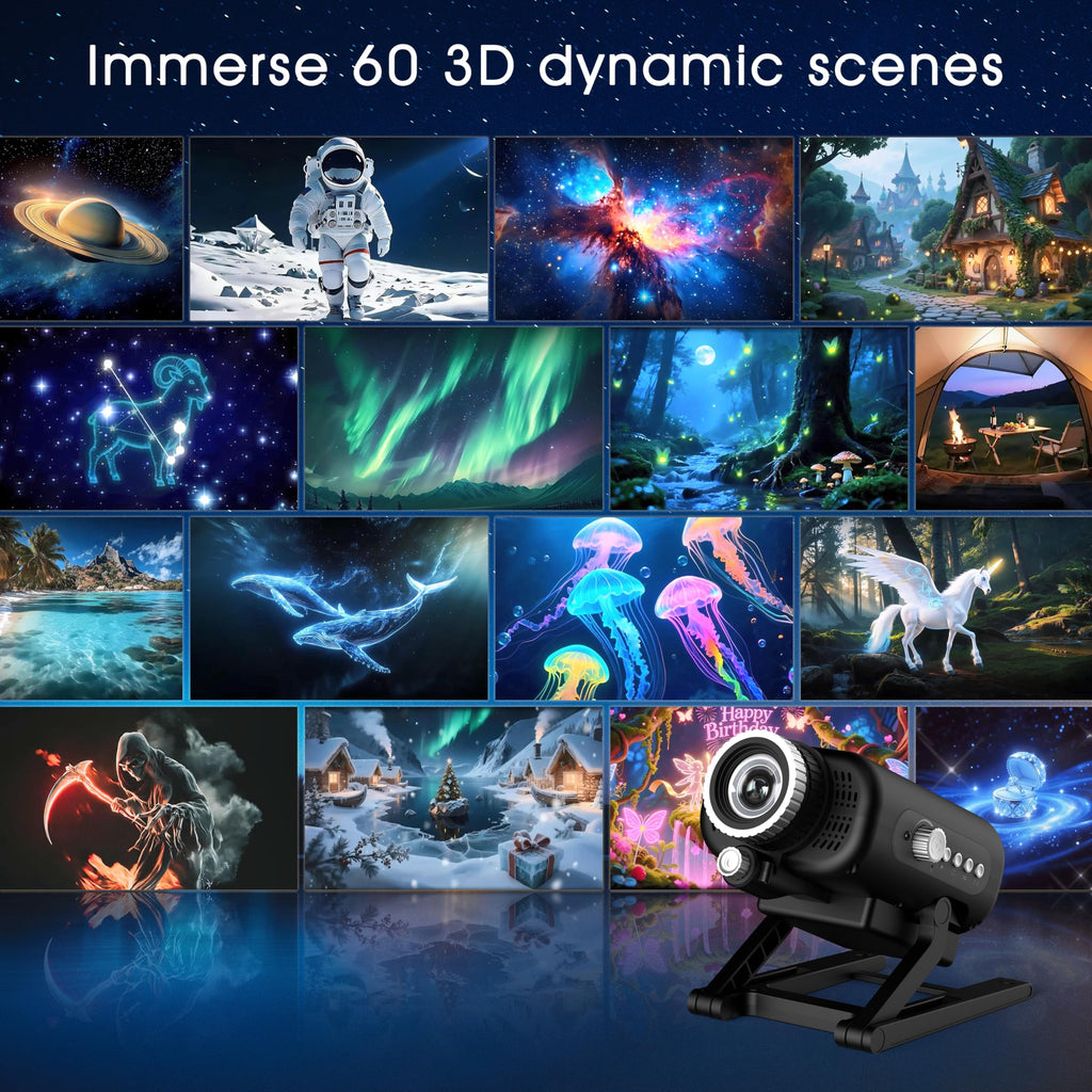 AIRIVO 3D Galaxy Projector, 60 Dynamic Scenes Star Projector with Bluetooth Speaker & 1/2/4H Auto-Off Timer, Remote Control Night Light Projector for Room Decor, Gifts for Christmas, Adults, Kids
