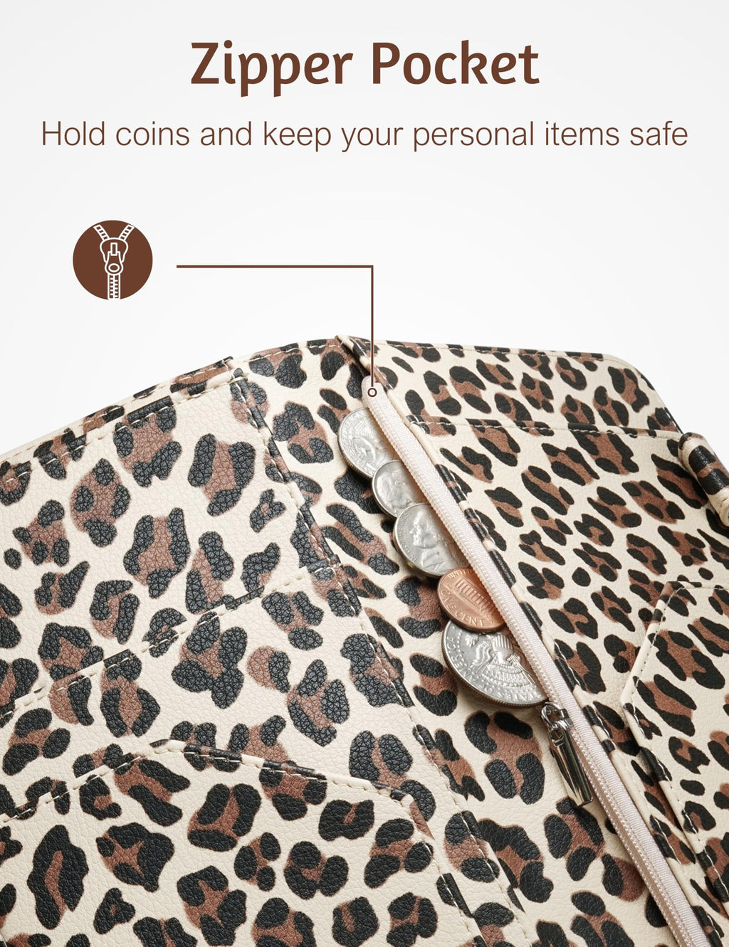 Server Book for Waitress with Zipper Pocket, Magnetic Pocket, Leopard