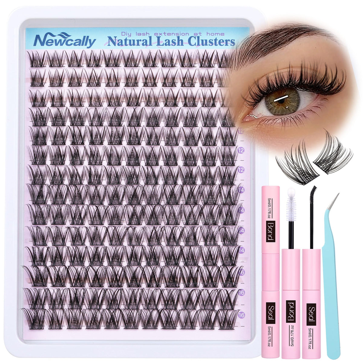 Lash Clusters Kit Wispy Natural Cluster Eyelash Extension Kit DIY Lash Extension Kit C-curly 10-16MM Eyelash Clusters Volume Individual Lashes Kit by Newcally
