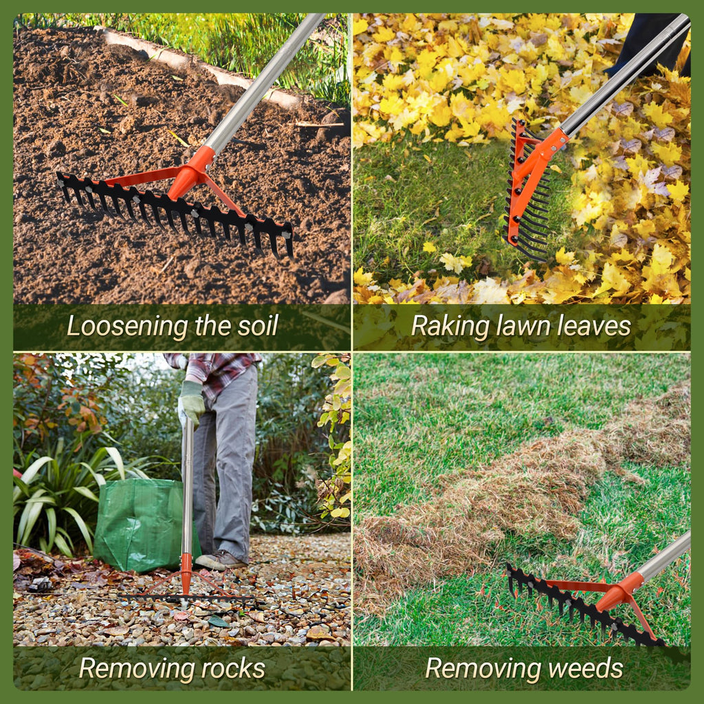CKLT 62 Inch Garden Rake with 17 Tempered Spring Steel Tines