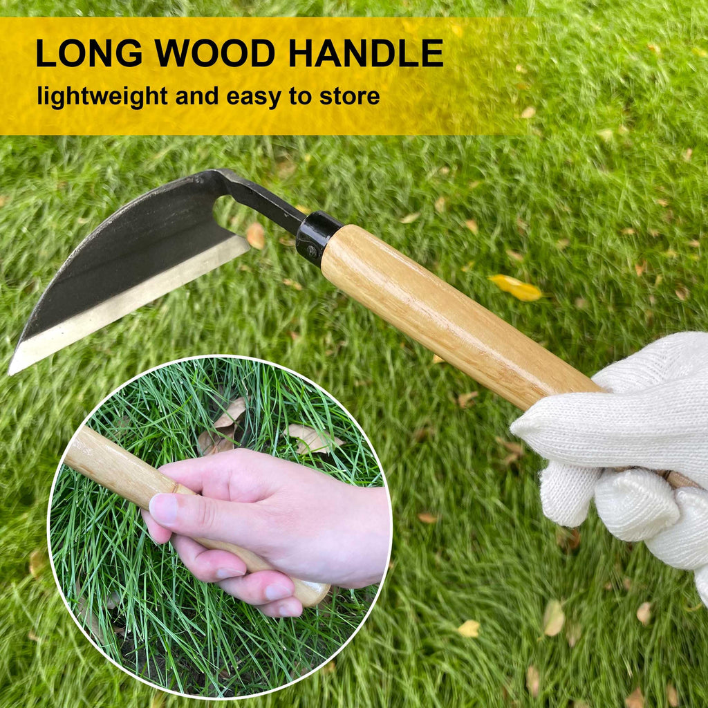 Hanpex - Japanese Weeding Sickle, Wide Blade Gardening Tools - Premium Quality Hand Hoes/Weeding Sickle Have Very Sharp Edge for Quick Work (Long Handle)