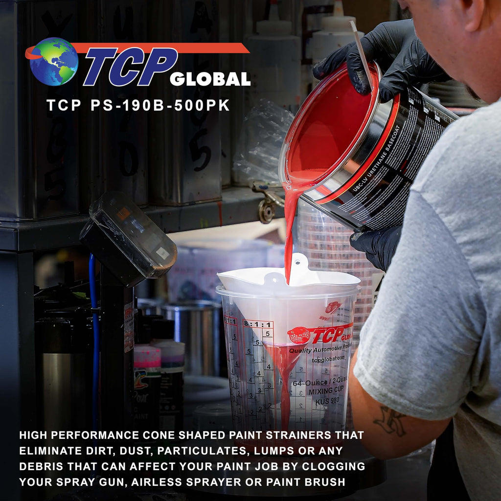 TCP Global 500 Pack of Paint Strainers with Fine 190 Micron Filter Tips - Premium "Pure Blue" Ultra-Flow Blue Nylon Mesh - Cone Paint Filter Screen