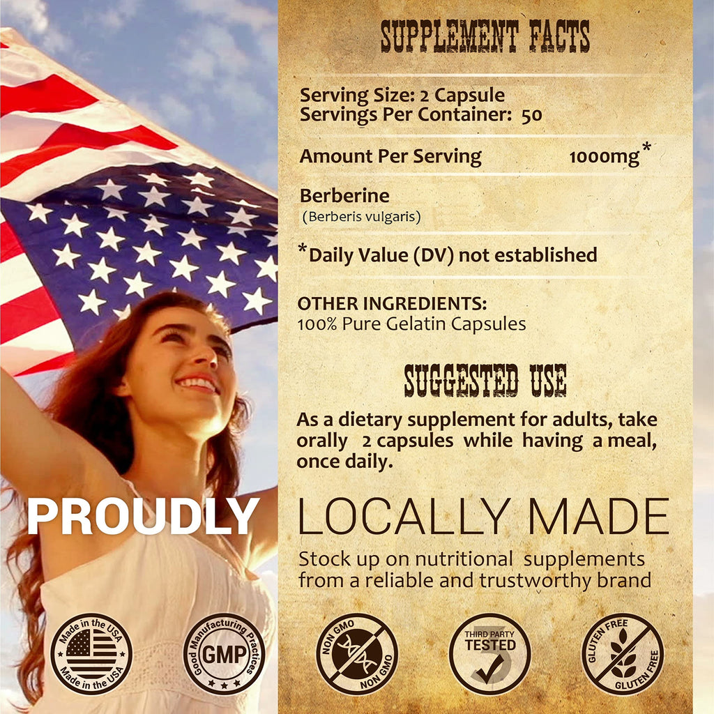 HERBALICIOUS Berberine Supplement – 100 Capsules Berberine HCL Dietary Supplement for Men and Women – Non GMO Berberine 500mg – Ideal for Immune Support, Heart, Cholesterol Levels