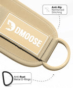 DMoose Fitness Ankle Straps for Cable Machines - One Size Fit Premium Padding, Glute Kickback Ankle Strap for Women & Men, Cable Attachments for Gym & Booty Workouts & Hip Abductors (Beige - Single)