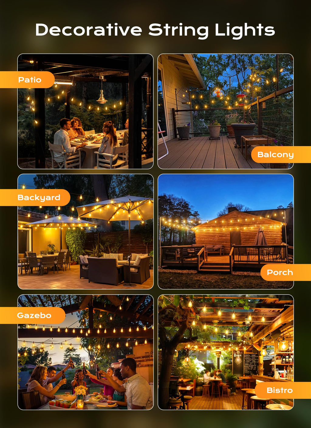 Brightown Outdoor String Lights Patio Lights 100FT ST38 Waterproof Dimmable