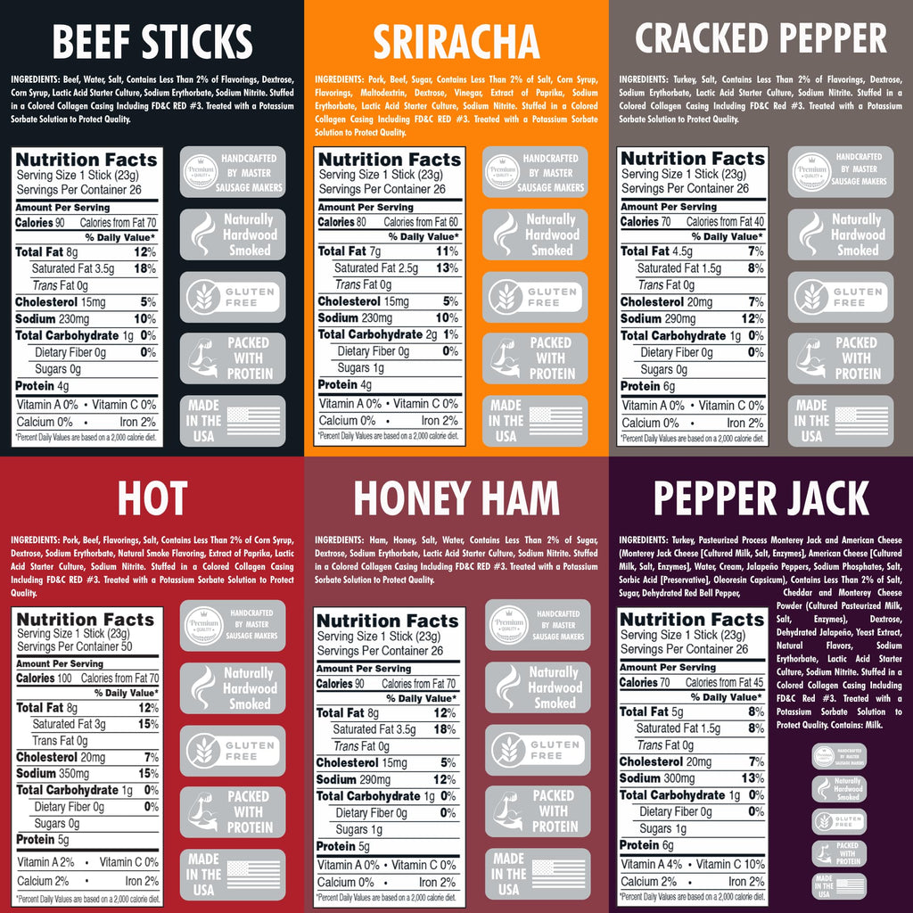 Jerky.com 30pc Meat Sticks Jerky Variety Pack - Beef Jerky Gifts for Men