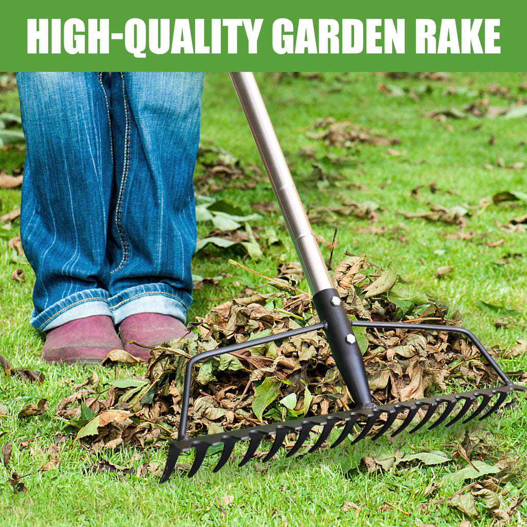 YEELOR Garden Rake, Heavy Duty 16-Tine Bow Rake, Metal
