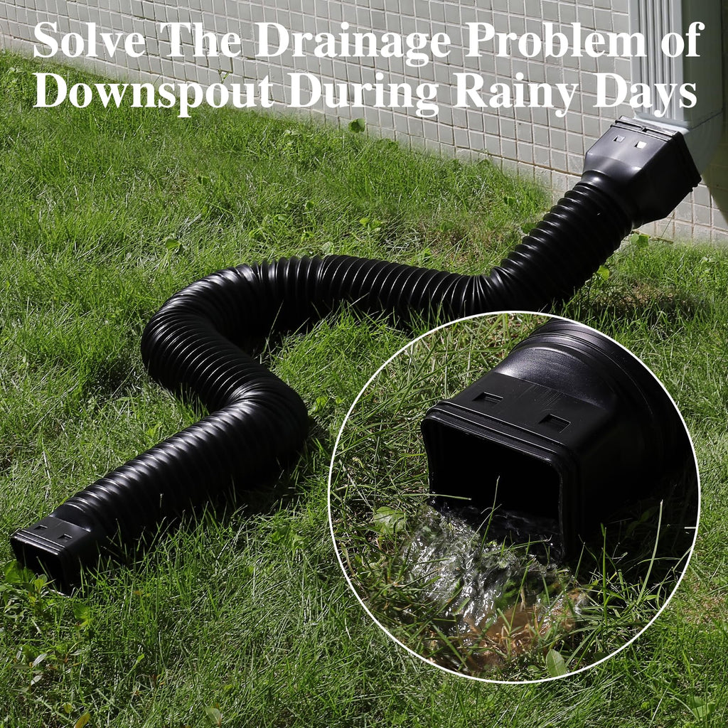 Gutterlix 4 Pack Flexible Gutter Downspout Extensions Extendable from 21" to 67", Downspout Extender Comes with Adapters, Thickened Down spout Drain Extension for Rainwater Drainage(Black)