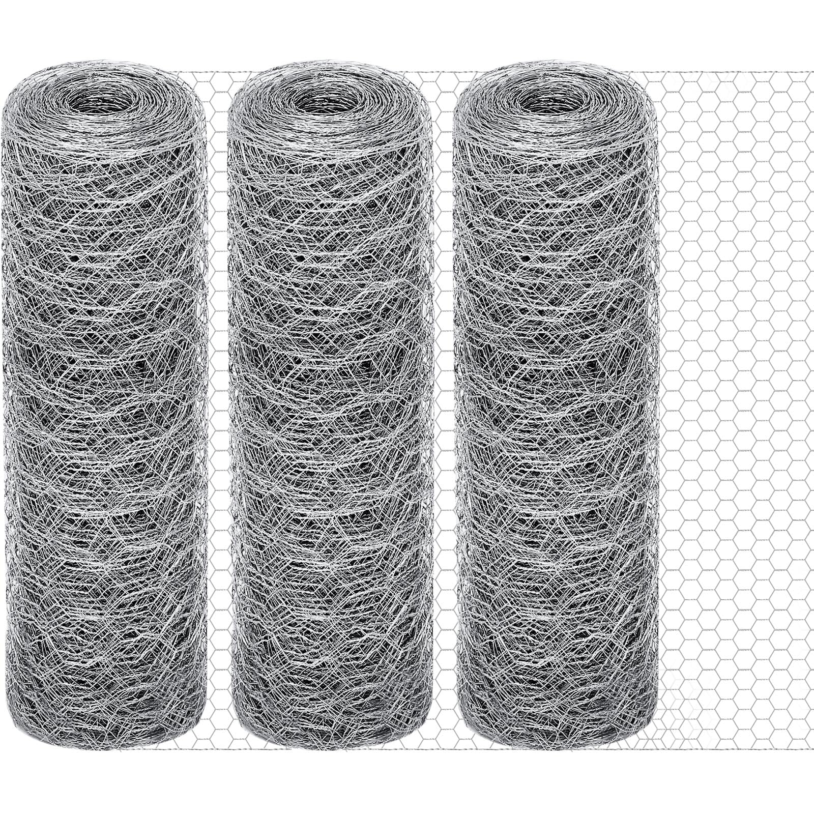 GlikCeil 12 in x 300 ft Chicken Wire Mesh Fencing for Floral Garden, 23 Gauge Silver Galvanized Steel Wire, 1 Inch Hexagonal Hardware Cloth Netting for Farm Crafts Poultry Coop Barrier Rabbit Cage