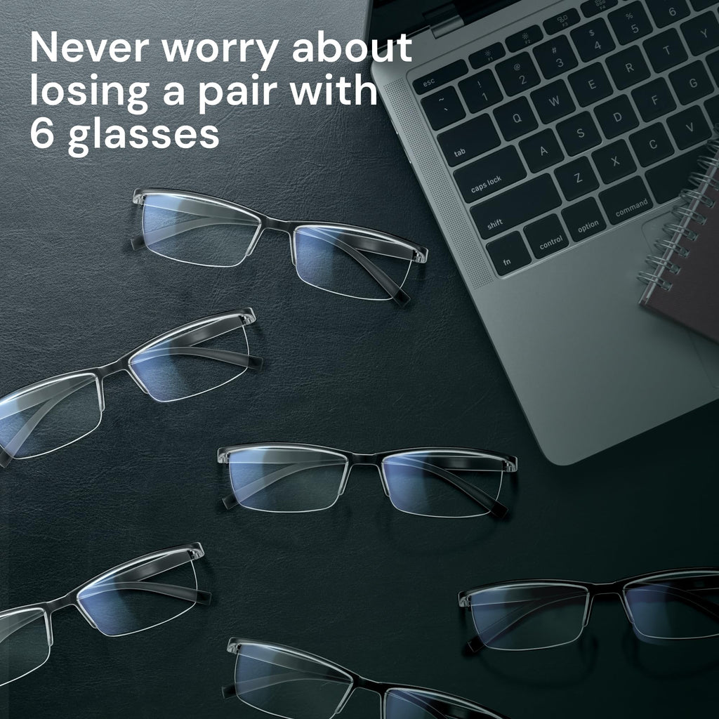 Gaoye 6 pack 2.0 Executive Style Reading Glasses Men - Durable Readers with Blue Light Filtering- Comfortable Fit with TR90 Frames