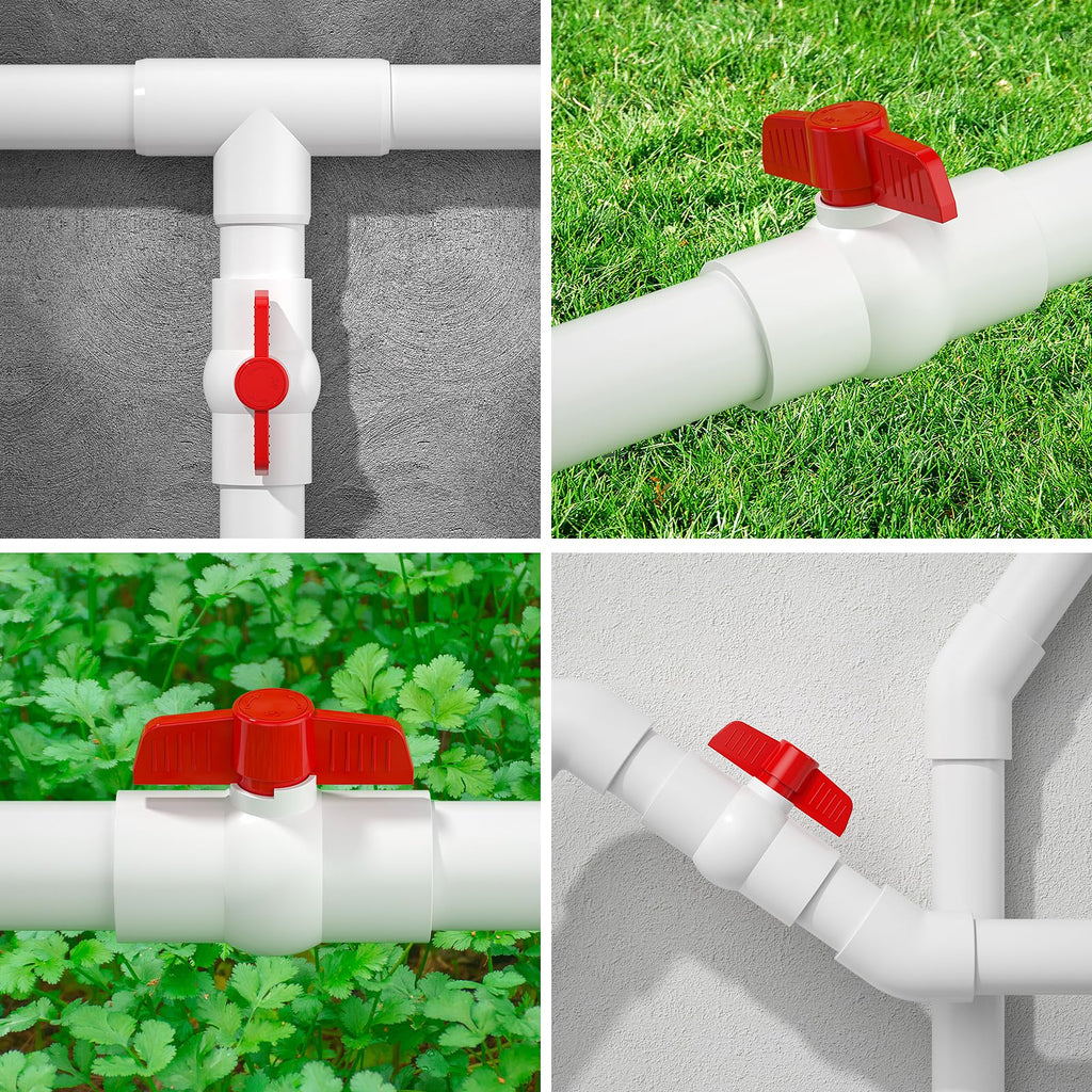 EPHECH 2PCS 2" PVC Ball Valve, SCH40 Slip PVC Water Pipe Valve with Easy Turn Red T-Handle, Shut-Off PVC Ball Valve Socket for Swimming Pool, Sprinkler Lines, Outdoor Plumbing & Irrigation System