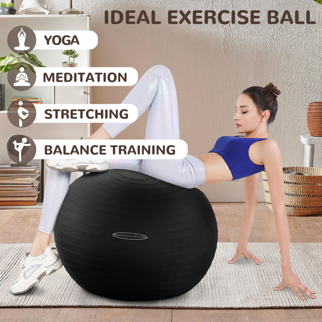 Fitvids Anti-Burst Slip Resistant Exercise Ball - 30-inch, XL, Black, 2,000-Pound Capacity, Quick Pump