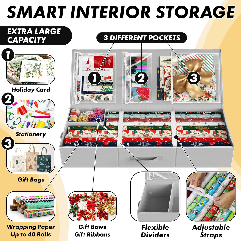 Simple Houseware 41.5" Wrapping Paper Organizer, Fits 40 Rolls, Gray